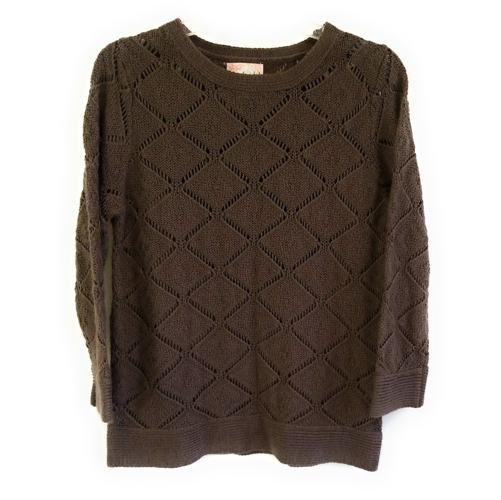 MISSGUIDED Brown 3/4 Sleeve Open Knit Sweater M - Picture 7 of 8